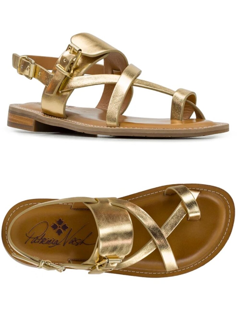 Patricia Nash Fidella Leather Sandals Greek Gold